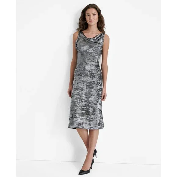 dkny cowl neck sleeveless midi dress DKNY Women's Abstract-printed Cowlneck Sleeveless Midi Dress